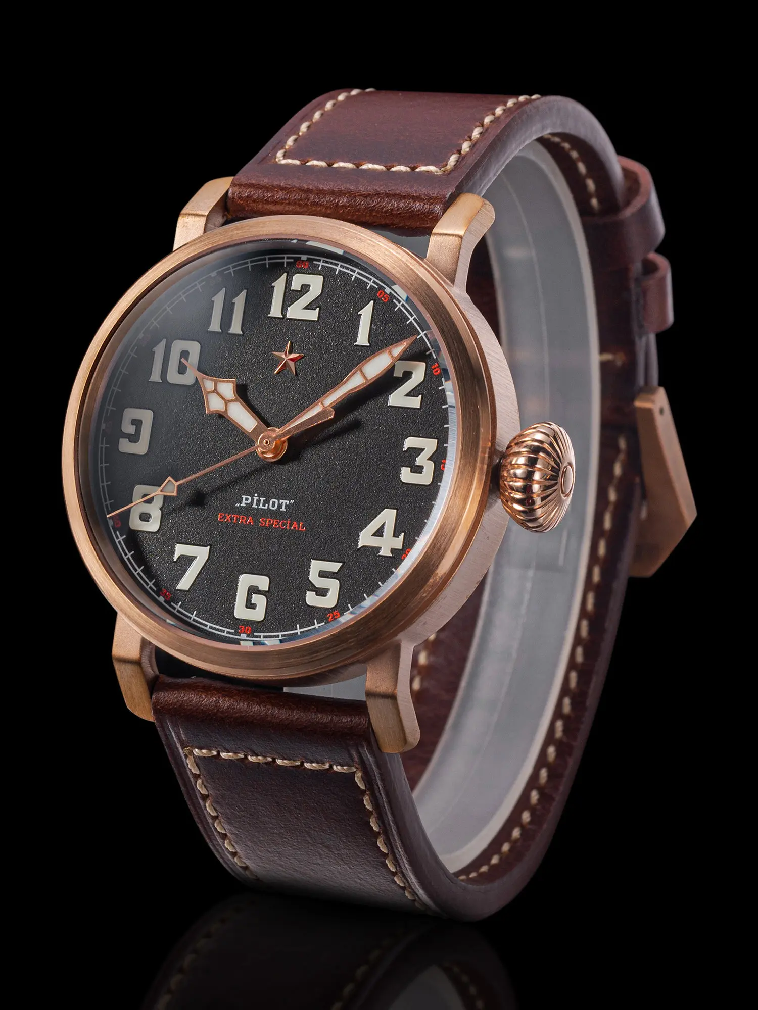 Customized Watch Tin Bronze Dafei 2130 Fully Automatic Mechanical Men's Watch Luminous Waterproof Hall Pattern Cowhide