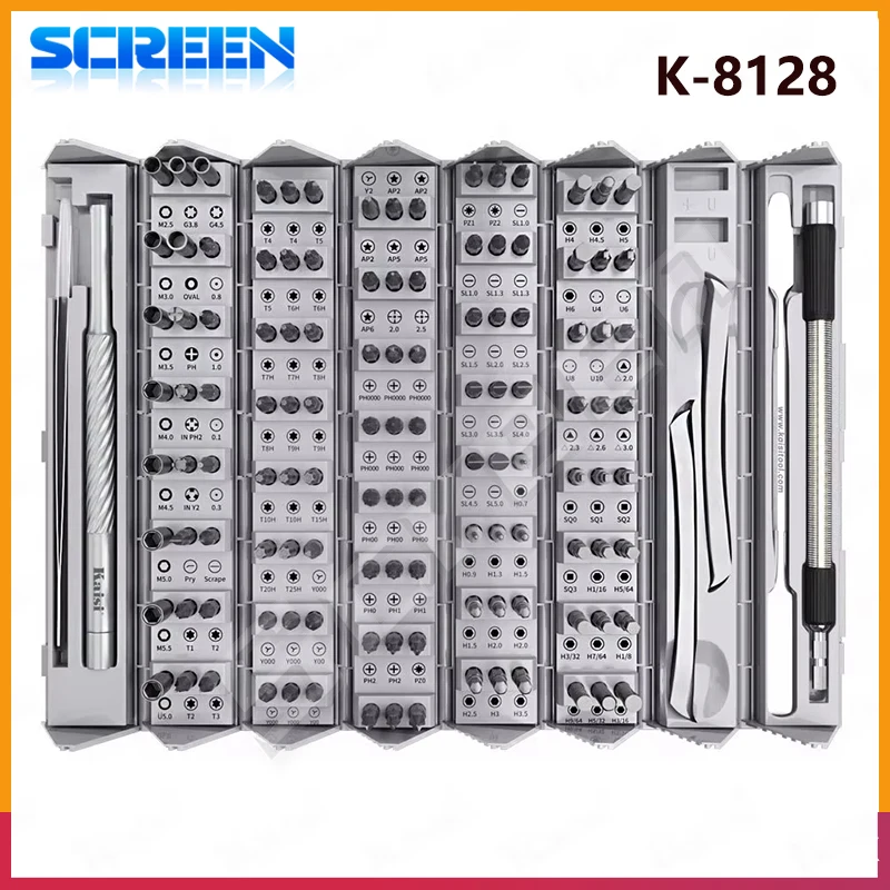 

Kaisi K-8128 Precision Screwdriver Set 128 in 1 For Mobile Phone Laptop Repair Tool Kit Phillips Torx Hex Bit Screwdriver
