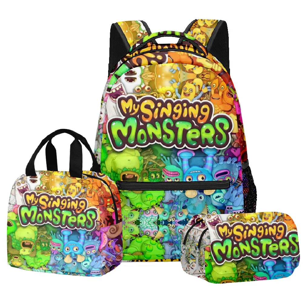 

Hip Hop Popular my singing monsters 3D Print 3pcs/Set School Bags Laptop Daypack Backpack portable Lunch bag Pencil Case