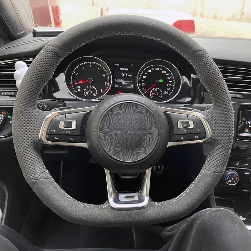 

Сшитый вручную нескользящий замшевый чехол на руль из наппа для Volkswagen Golf 7 RLine Teramont X Lamando GTS, автомобильные аксессуары