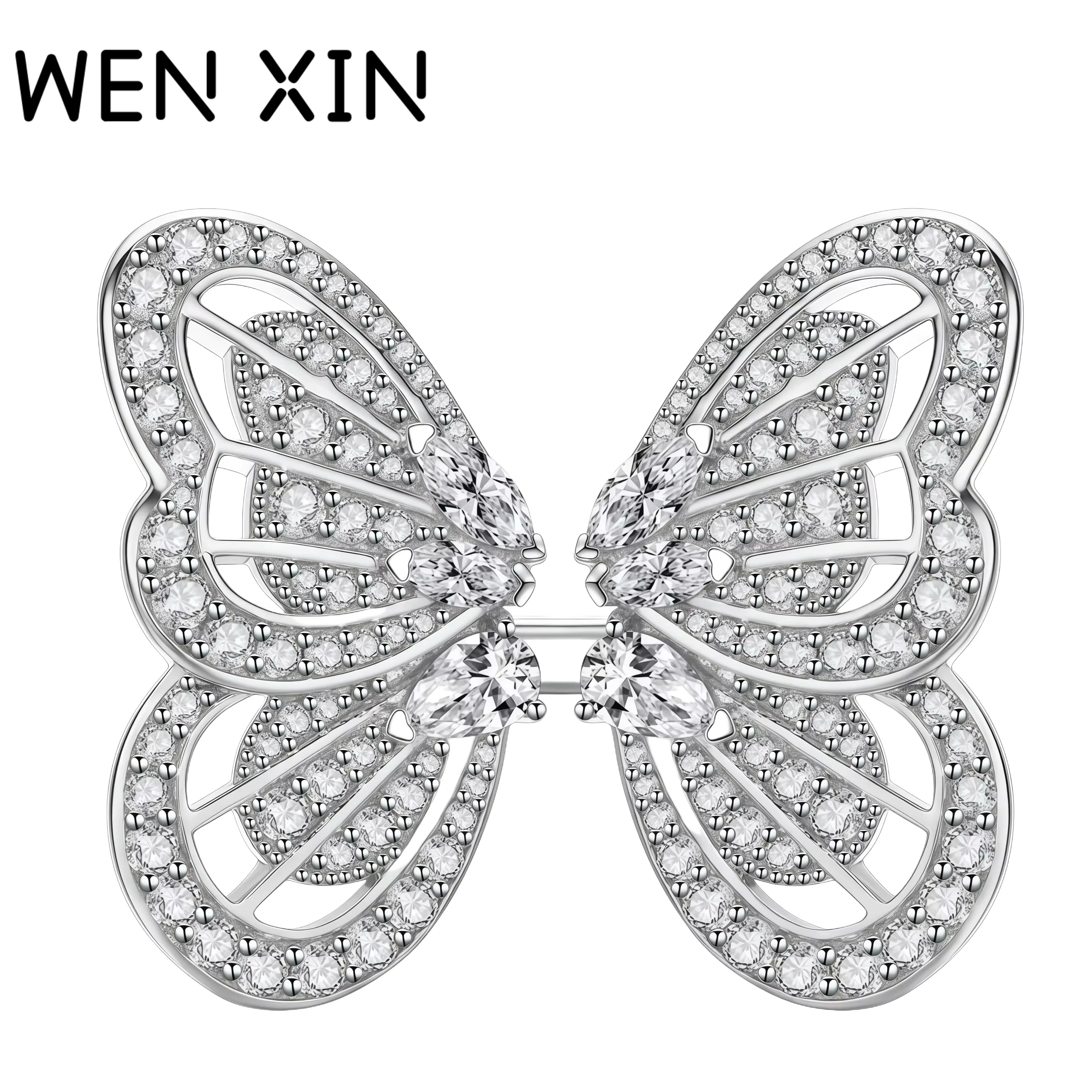 

WENXIN Brand s 925 Sterling Silver Rings For Women High Carbon Diamond Butterfly Ring Opening Design s925 Pure Silver Jewelry