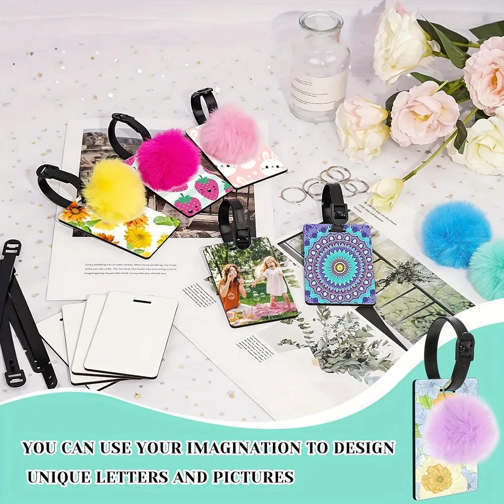 

48Pcs Blank Sublimation Luggage Tags, Double Sided MDF Suitcase Label Tag White Blank Backpack Travel Bag Name Tags-Y78A