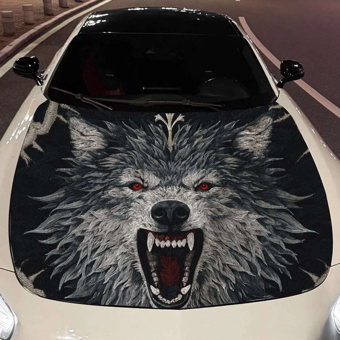 

Car Decals Fierce Wolf with Red Eyes and Bared Fangs Car Hood Sticker, Waterproof Self - Adhesive Vinyl Graphics Decals, Decorat