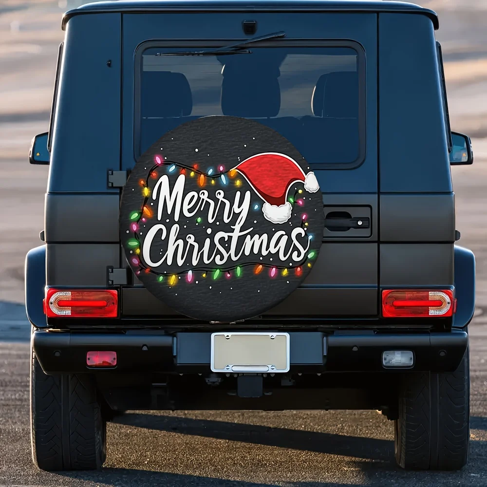 1pc Festive Santa Hat Christmas Lights Tire Cover  2D Flat Printing, 100% Polyester Fabric, No Electricity Needed, Ideal For Ou