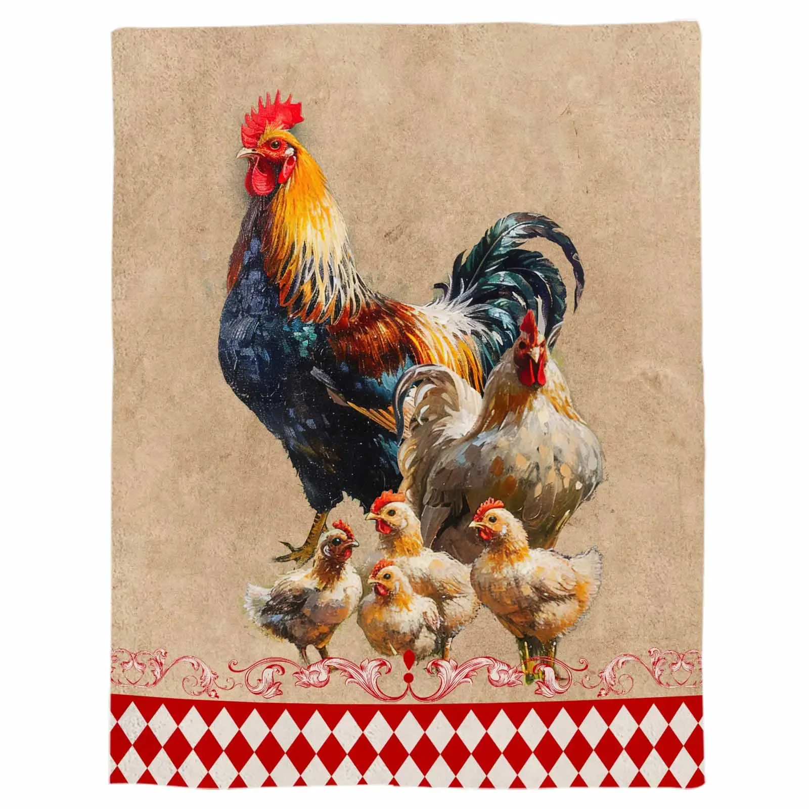 Retro Country Farm Rooster Hen Blankets Portable Soft Throw Blanket for Bed Office Bedspread Home Decor Flannel Blanket