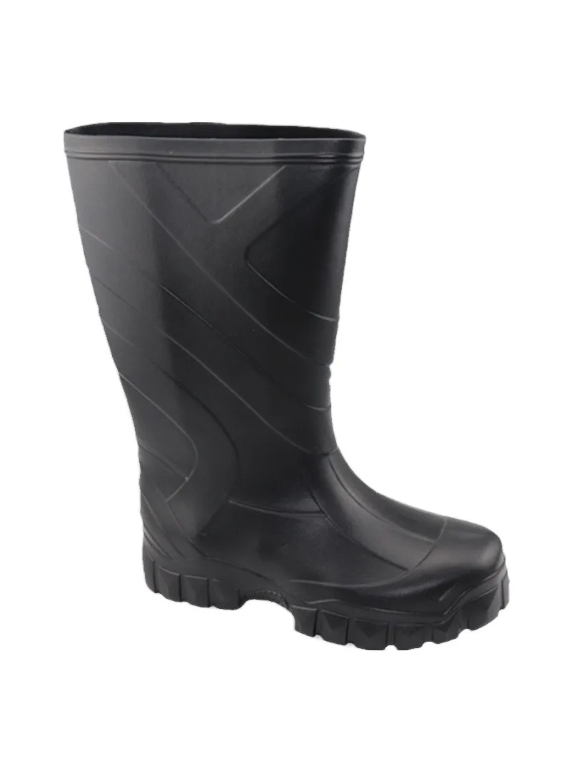 EVA Foam Rain Boots Men's Black Thick Bottom High Tube Waterproof Kitchen Non-Slip Oil Resistant Food Boots Spring Autumn