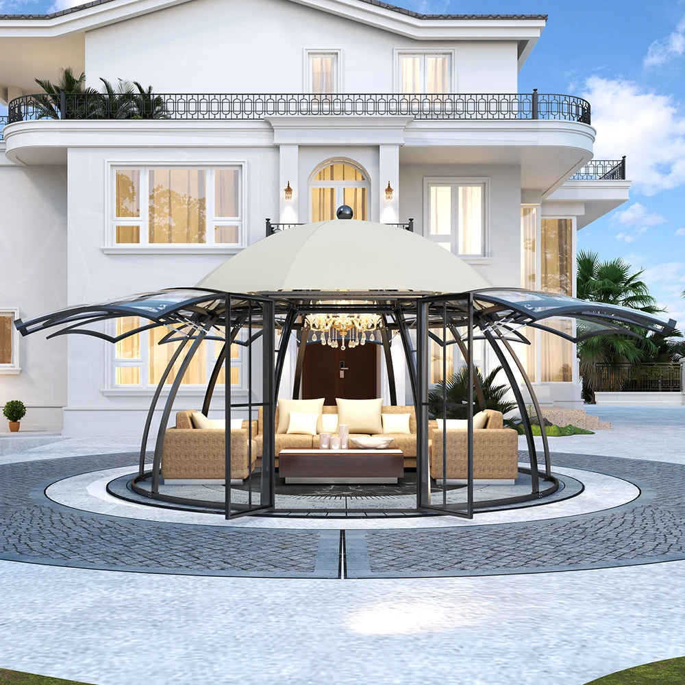 Round Aluminum Sunroom 5m/6m Diameter, Modern Luxury Garden Conservatory with Tempered Glass & UV Protection for Backyard