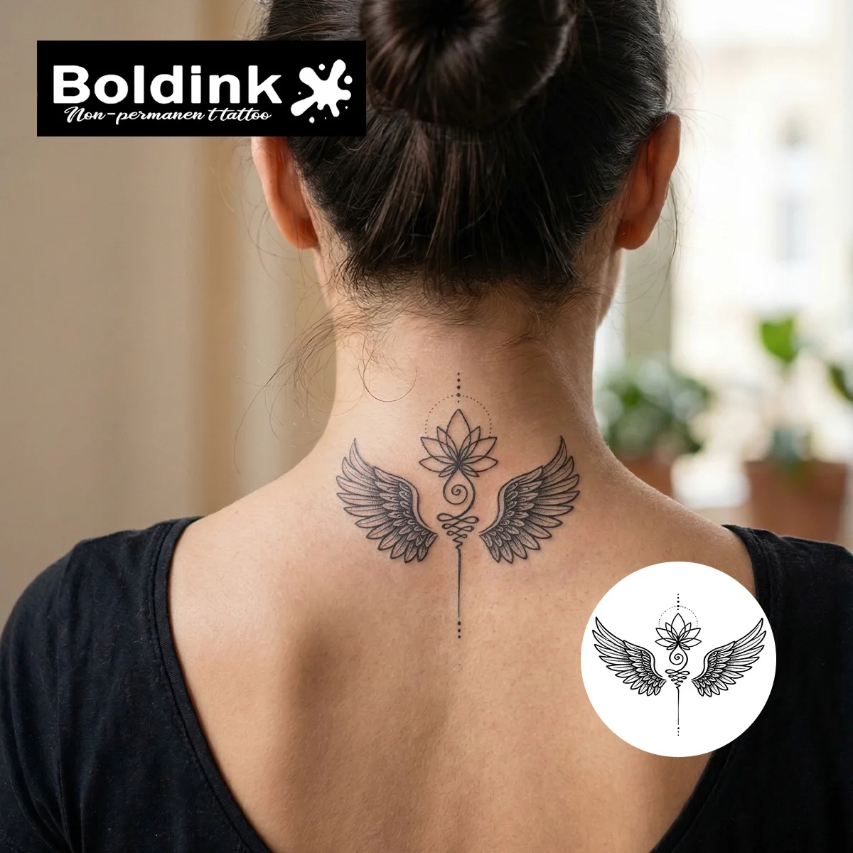 Boldink Organic Symmetrical Lotus Wing Motif Sticker Tattoo for Yoga Enthusiasts, Mindfulness Practice Fans & Calm Elegant Decor