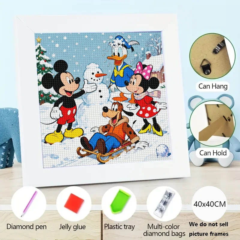 

1PC 5D DIY Diamond Painting Kit Disney Mickey Mouse Minnie Mouse Donald Duck Goofy Winter Wonderland Snow Scene Snowman Sled Fun
