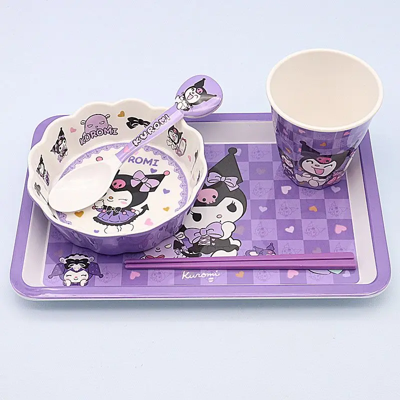 

Kawaii Sanrioed Kuromi Children's Bowl Baby Tableware Anime Figure Household Use Anti-Scald Dinner Plate Girl Festival Gift