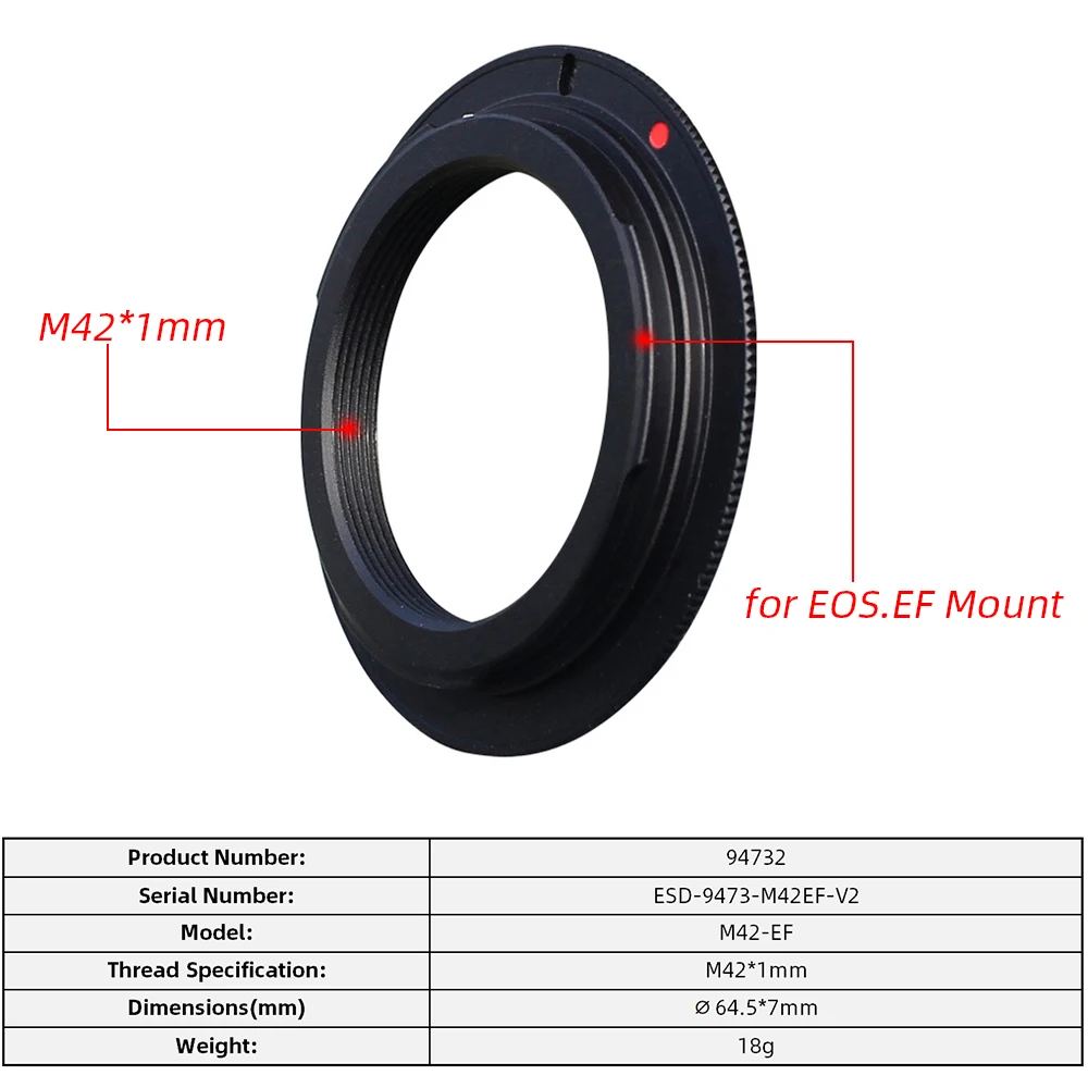 EYSDON M42x1mm to Canon EF Mount Adapter Threads Converter Ring for Astronomical Telescope Microscope Photography Accessories