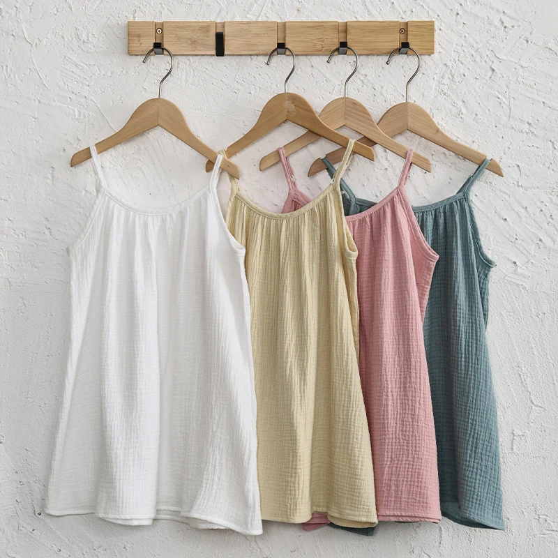 Girl's Loose Sleeveless Adjustable Suspenders Dress Summer New 100% Cotton Baby Girl Casual Vacation Beach Dresses