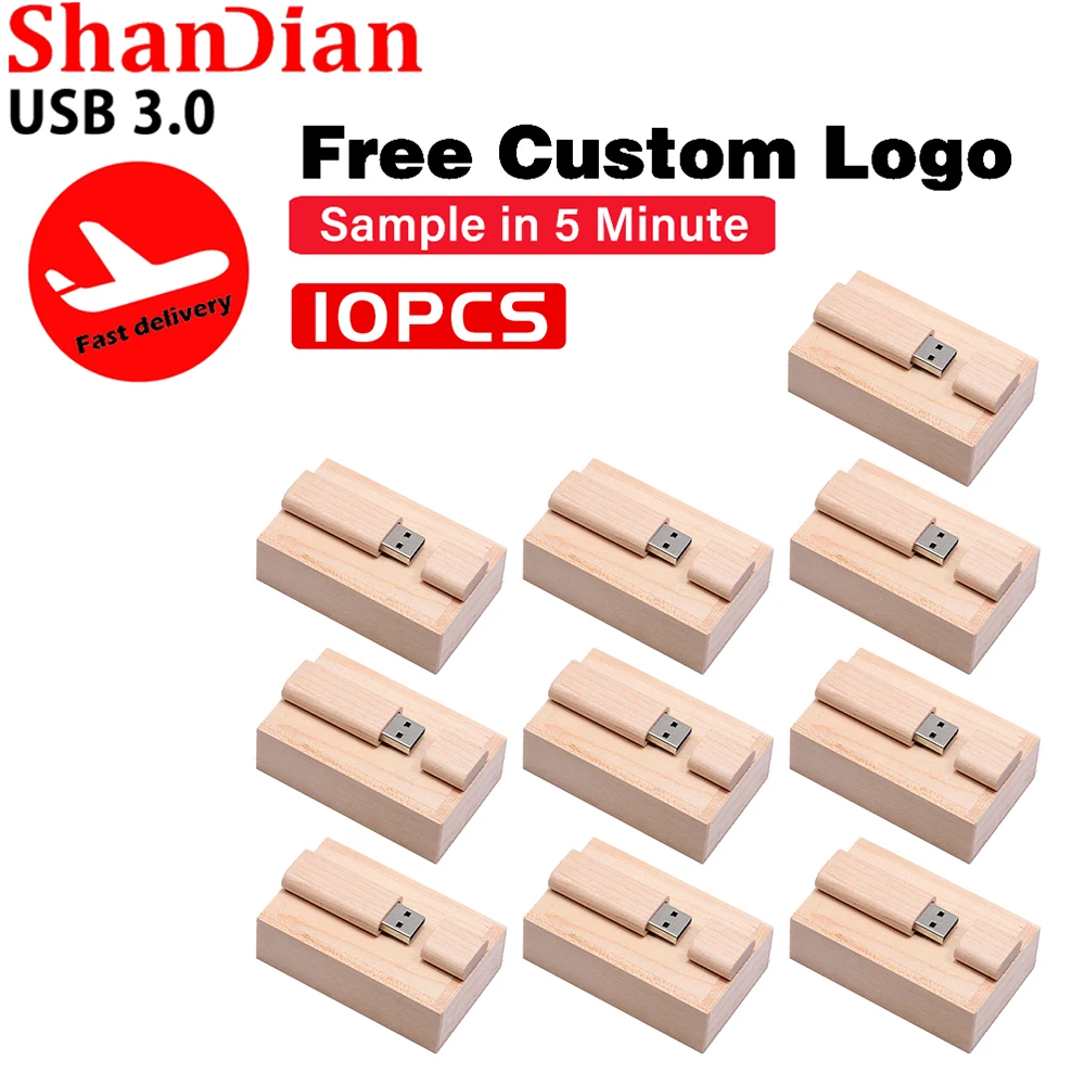 

SHANDIAN 10PCS/LOT Wood pen drive USB 3.0 Flash Drives 4GB 16GB 32GB with Box Memory stick 16GB Wedding gift U disk Free logo