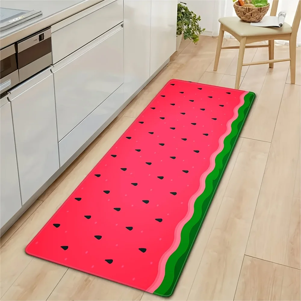 Watermelon Slice Kitchen Runner Rug Set, Cute Fruit Print Non-Slip Absorbent Floor Mats for Entryway Bathroom Hallway