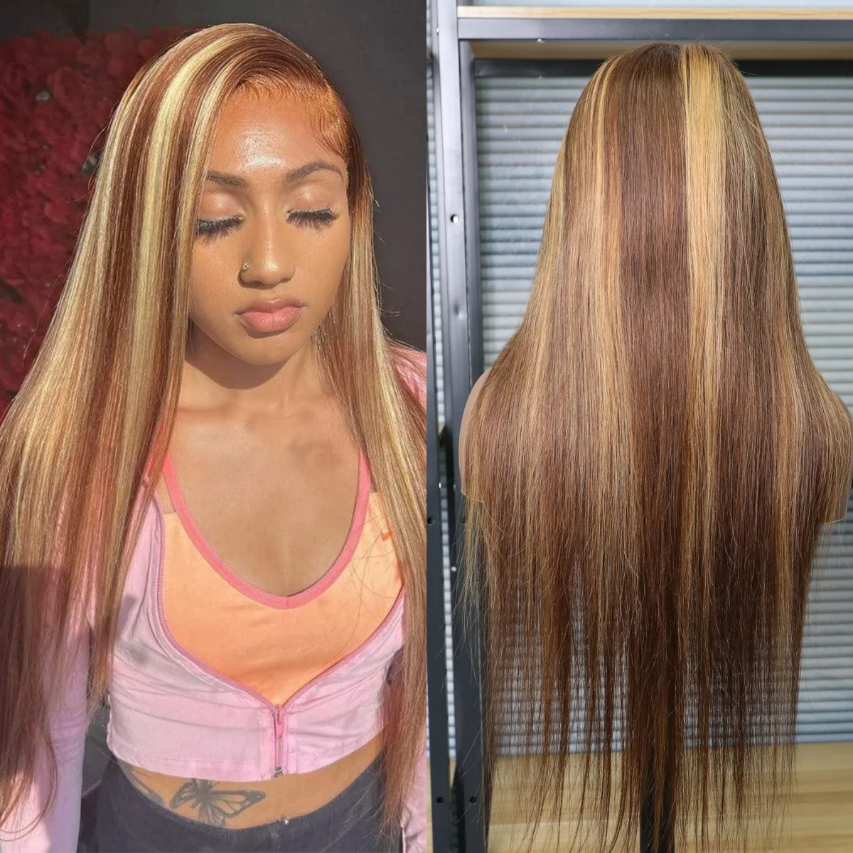 13x6 Brazilian 4/27 Brown Blonde Color 13x4 Straight HD Lace Front Wig For Women Transparent Lace Frontal Human Hair Wigs