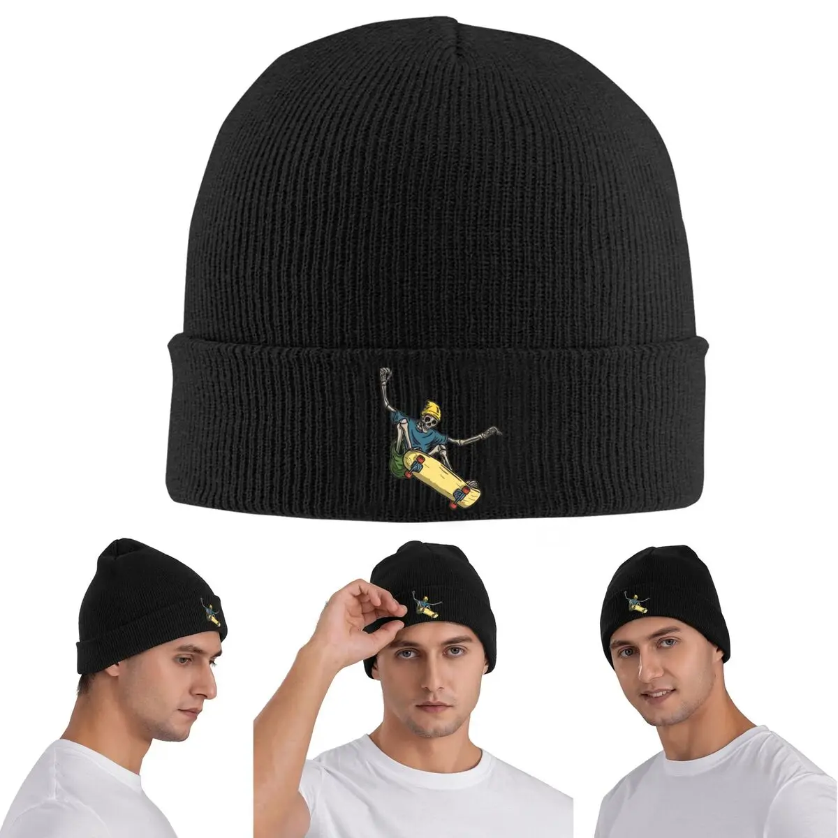Cool Skeleton Skateboard Warm Knitted Cap Winter Knit Bonnet Hat Skullies Beanies Hip Hop Caps for Unisex