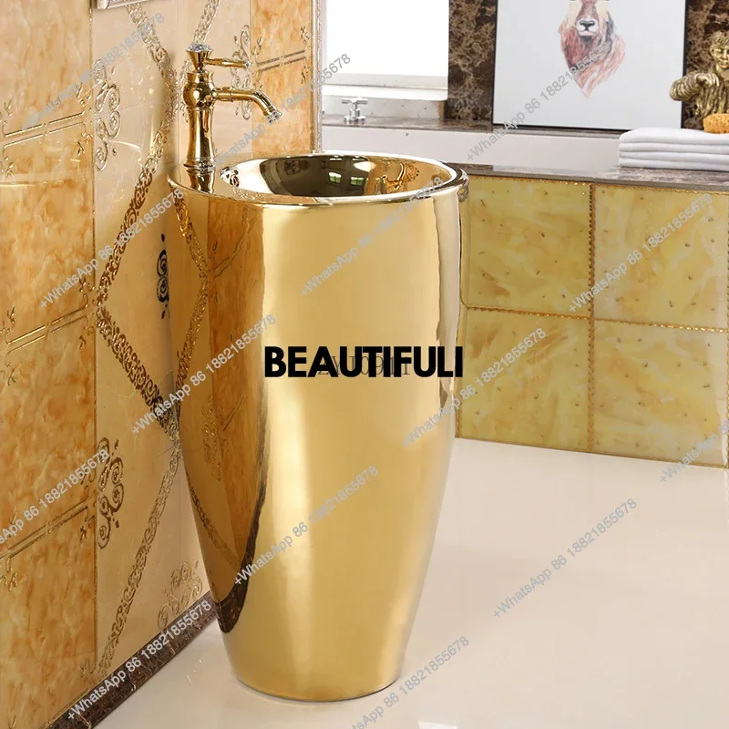 RR European art gold column basin round wash basin bar floor-to-ceiling ceramic gold wash basin