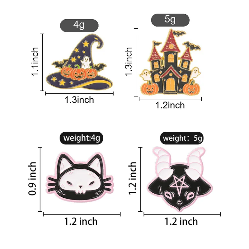 Spukhafte Geister-Kürbis-Fledermaus-Schloss-Emaille-Abzeichen, dunkle okkulte rosafarbene Hornkatze, Reversnadel, Halloween-Kostüm-Accessoire, Brosche – Detail 1