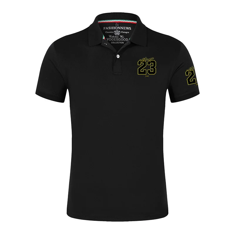 

2025 Summer Men's 23 USA Art Letter Design Logo Print Quick Drying Breathable Gym Sport Short Sleeve Stand Neck Polo Shirt