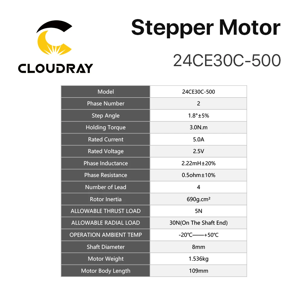 Imagem -04 - Cloudray Nema 24 Motor Deslizante de Circuito Fechado com Codificador e Kit de Motorista de Passo 3.0n. m 5.0a com Cabo Livre de 1.5m para Impressora 3d