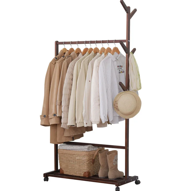 

Solid wood floor clothes rack simple bedroom hanger creative coat rack