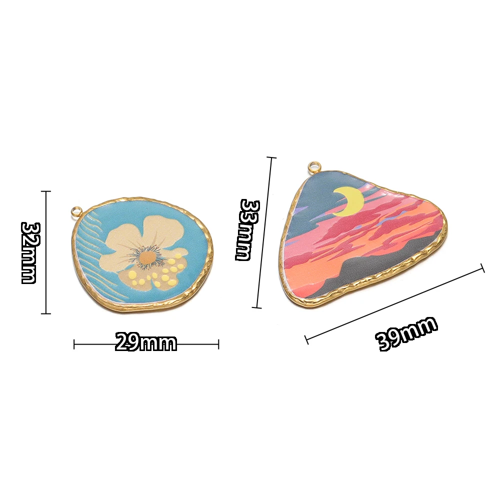 4 Stück Edelstahl-Anhänger in Goldfarbe mit Blumen- und Sonnenuntergangsmotiven für DIY abstrakten Schmuck, Halsketten, Anhänger, Kinderarmbänder und Ohrringe. – Detail 3