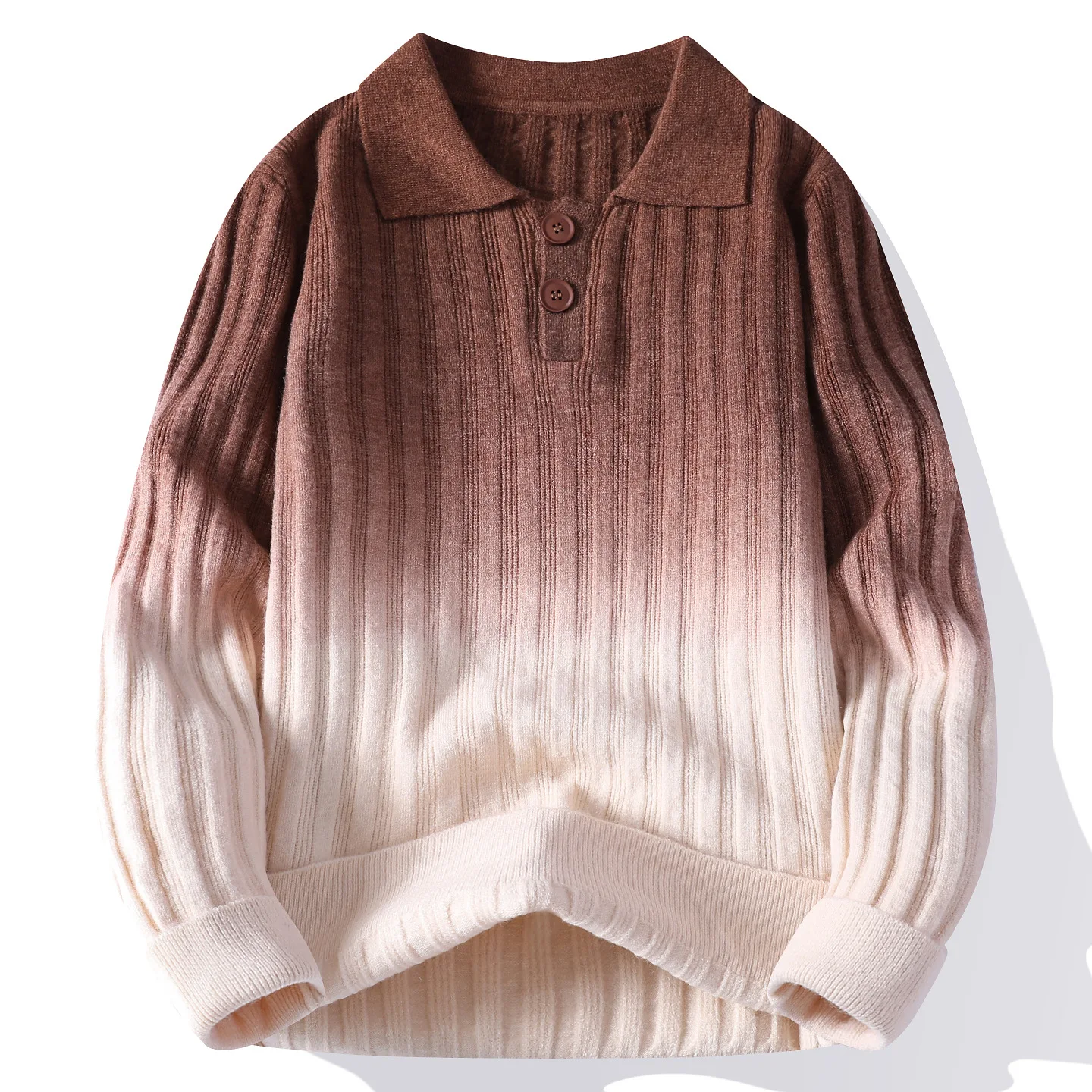 

2026 мужские осенние и зимние модные тенденции, свитер с лацканами постепенного изменения цвета