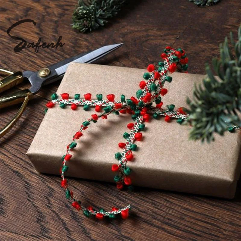5/10yards 1 Roll Red Green Lace Trim Ribbon Christmas Decoration With Golden Accents High Quality Craft Ribbon For Wreaths