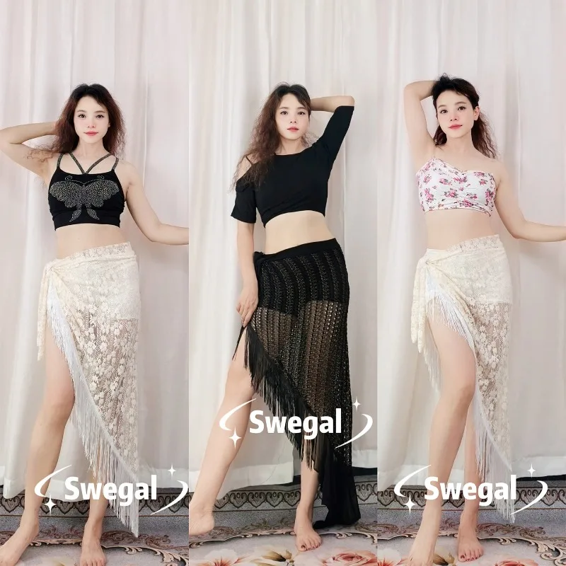 

Customized Belly Dancewear Versatile Tassel Lace Hip Scarf Skirt with Strapless Comes with Cotton Chest Sexy Beginner Size Set