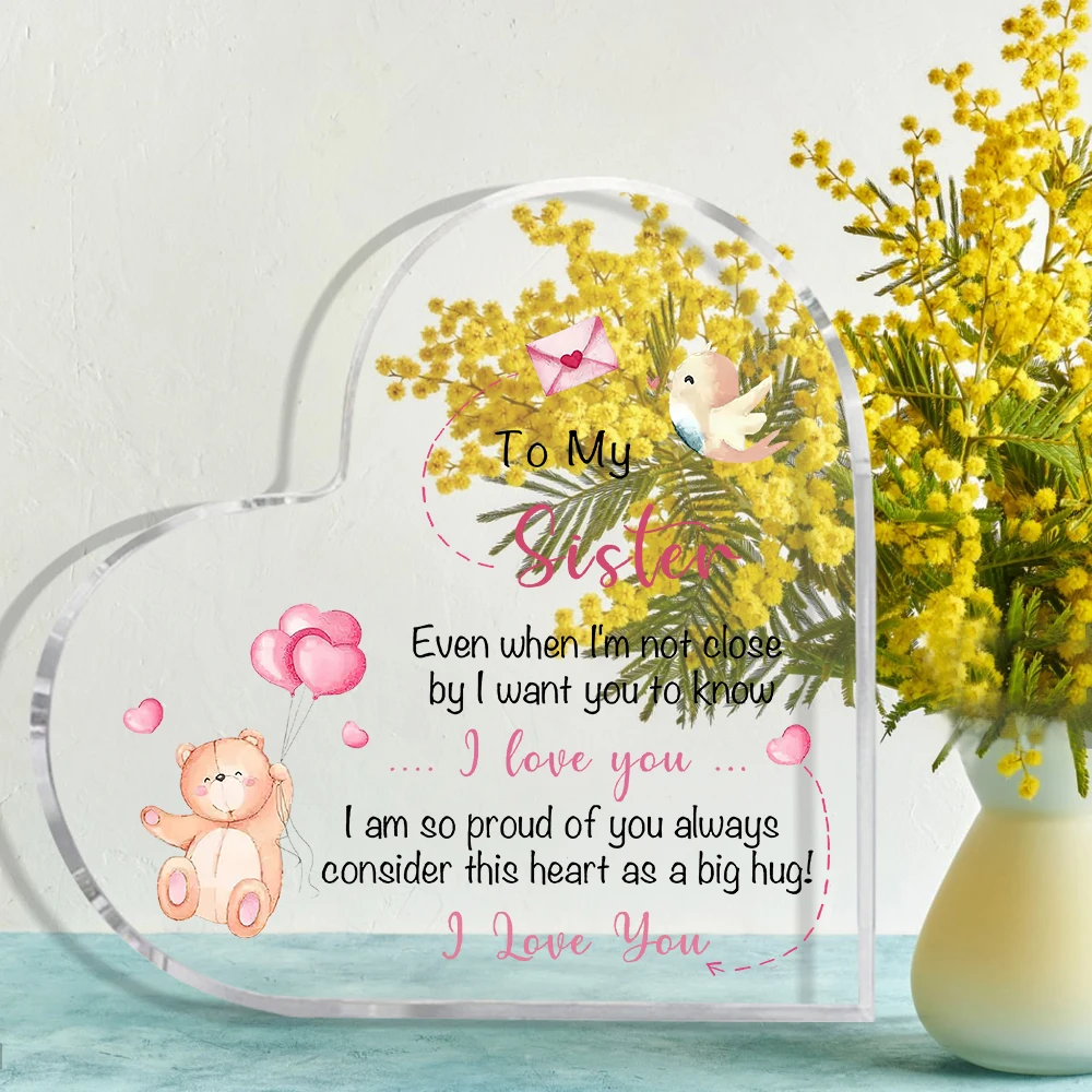 My Sister Sign Friendship Keepsake Acrylic Bear Best Friend Ever Sign for Women Sister Besties BFF Birthday Christmas Gift Desk