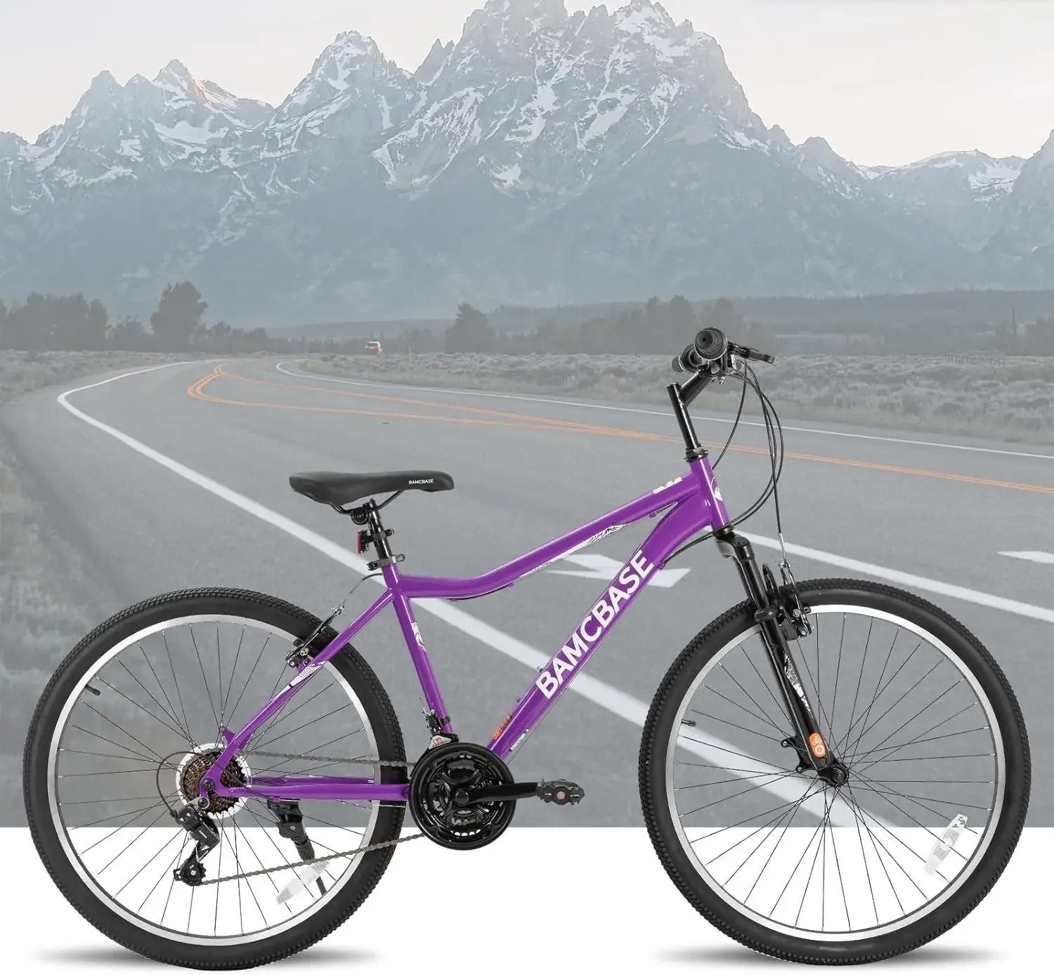 

26 Inch Womens and Mens Mountain Bike, 21 Speed Steel Frame Adult Bicycle, MTB Bikes with Suspension Fork, Purple Green White