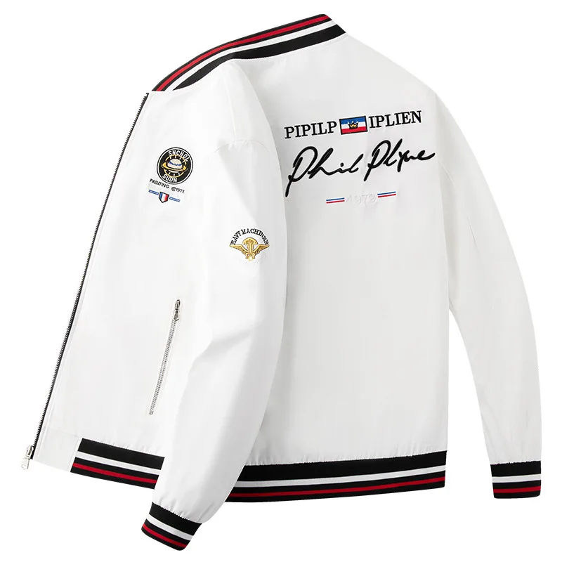 

Spring Autumn Man Coats White Streetwear Fashion Stand Collar Bomber Jacket Men's Jackets Windproof Trench Coat Tops