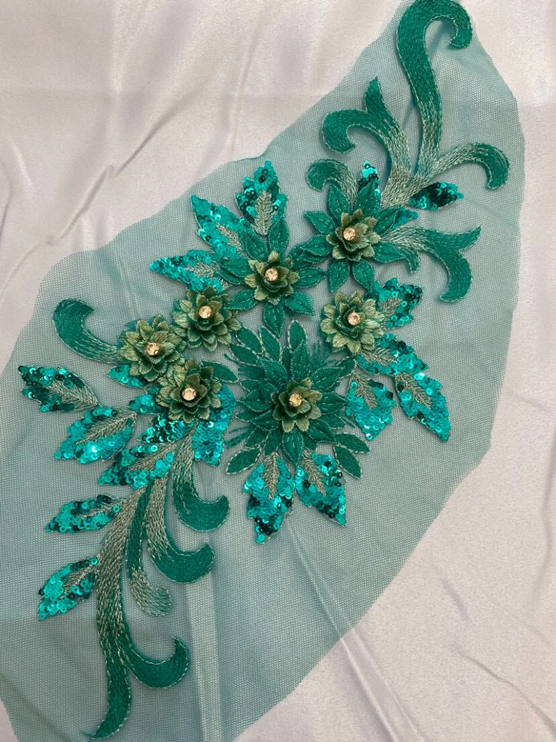 Fashion Multicolor Lace Applique 3D Sequin DIY Patches for Wedding Dresses Evening Gowns Mom Clothes Kids Performance Costumes