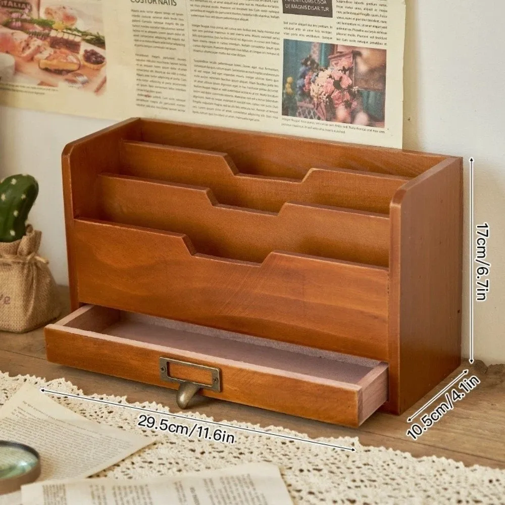 Wood Desktop Drawer Storage Box Vintage Multifunction Wooden Letter Rack Cosmetic Storage Box Home Organization