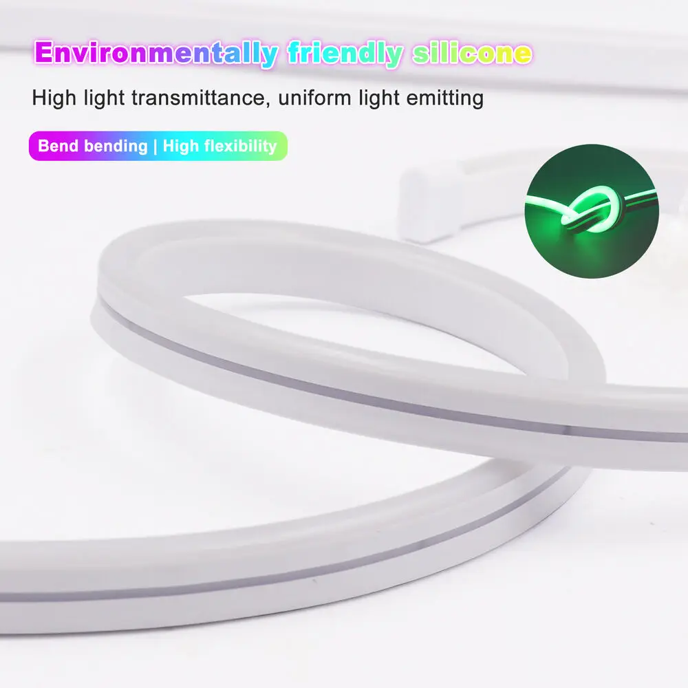 10M 24V RGBIC Neon LED Strip Lights IP65 Waterproof Outdoor/Indoor Use App & Remote Control Color Sync Flexible Rope Light Deco