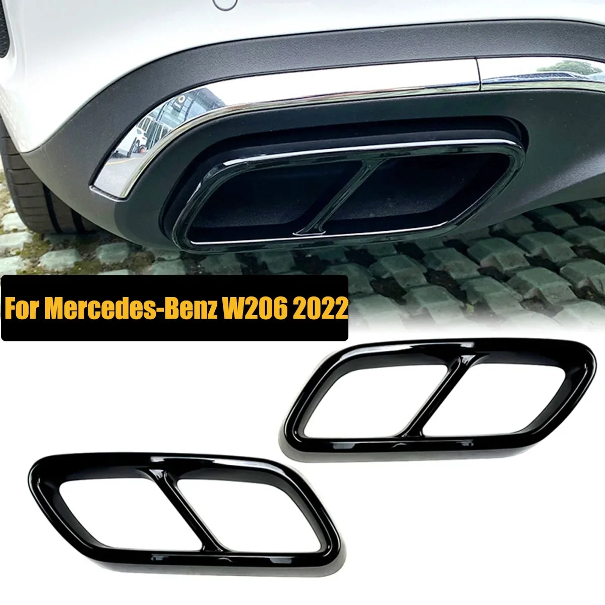 

For Mercedes Benz C Class W206 C200 C260 C300 AMG 2022 2023 Rear Throat Exhaust Pipe Muffler Tips Cover ABS Car Accessories