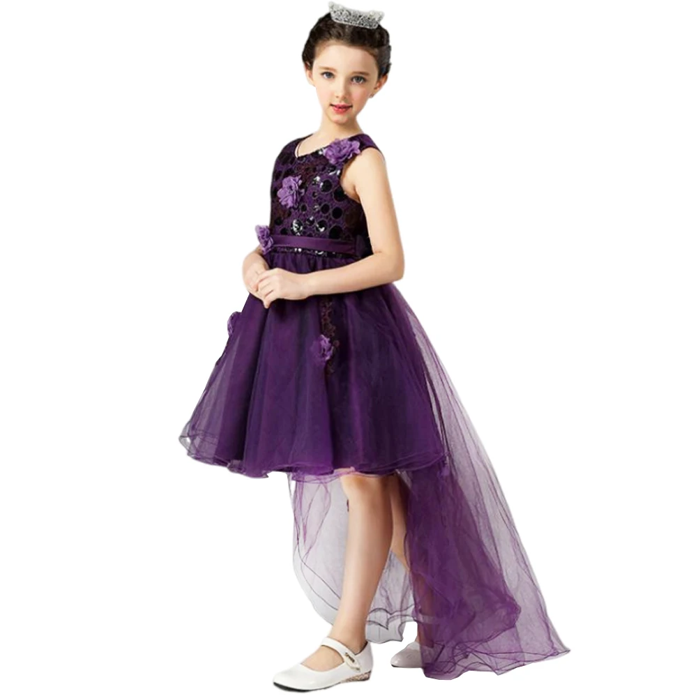 

Girls Trailing Tutu Dress Flower Sequinned Mesh Princess Dresses Ball Gown Teenagers Party Wedding Formal Occasion Clothing