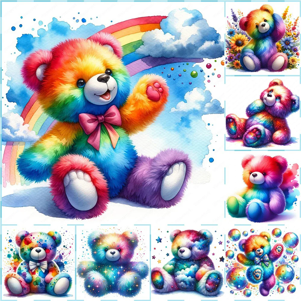 5D DIY Full Round Drill Diamond Painting Cute Cartoon Rainbow Bear Color Graffiti Mosaic Cross Stitch Room Home Decor Art Craft