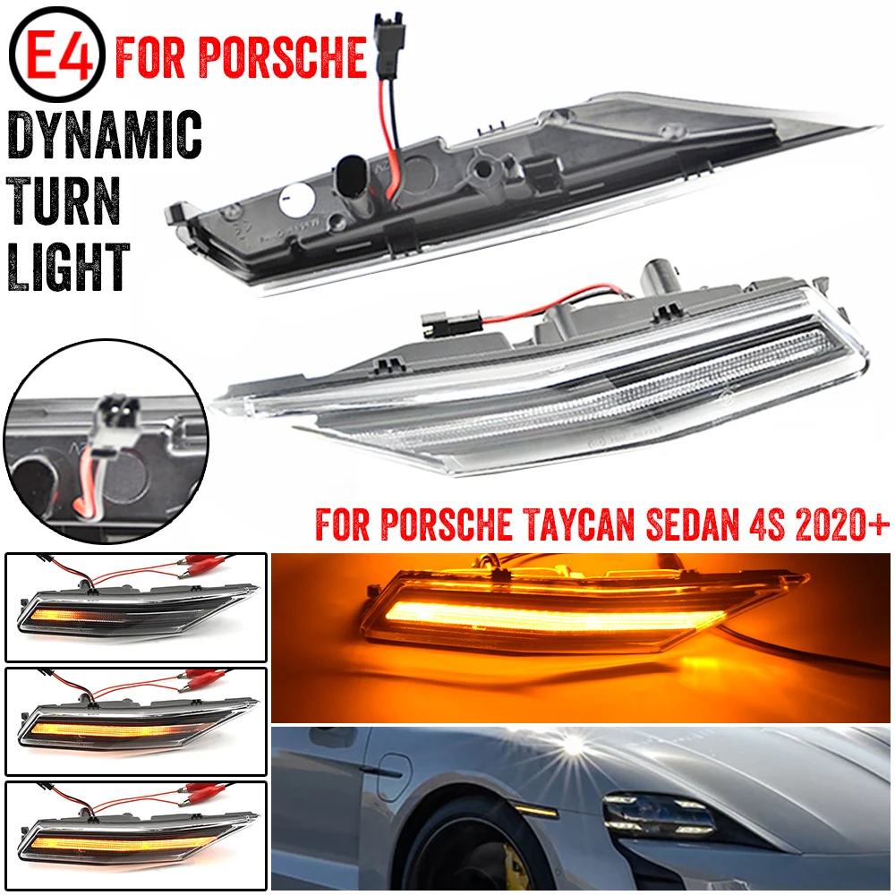

2pcs LED Dynamic Front Side Marker Light Turn Signal Lamp For 2020 2021 2022+ Porsche Taycan Sedan Amber Replace OEM 9J1953041F
