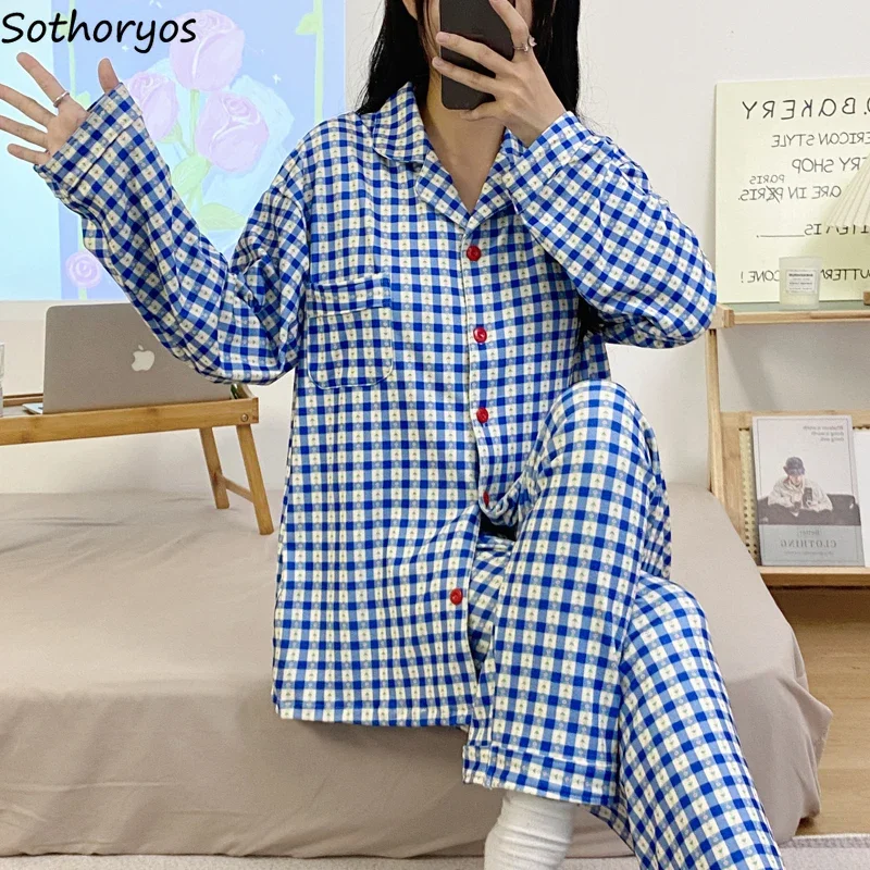 

Autumn Cartoon Sweet Pajama Sets Women Casual Home Pockets All-match Sleepwear Classic Ulzzang Cozy Fashion Soft Пижама Женская