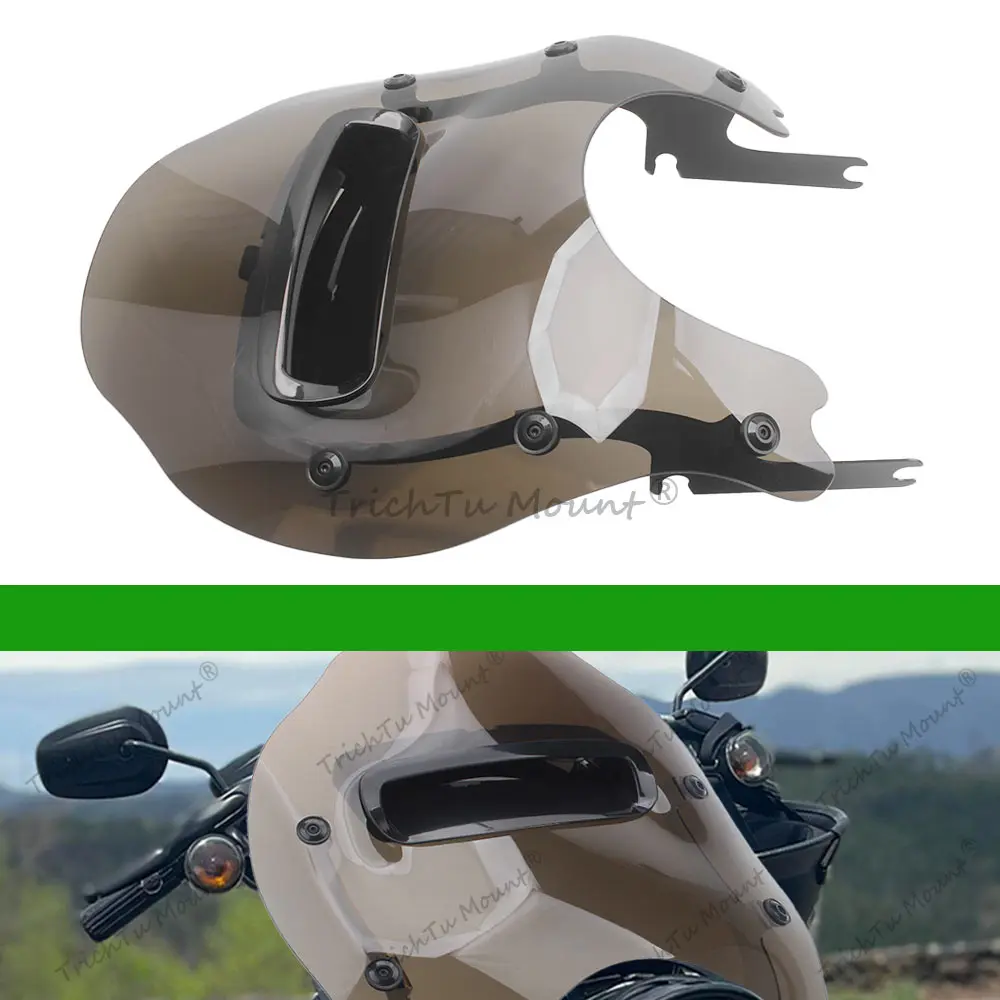 1Set Front Fairing Windscreen With Hardware Kit Wind Deflectors Fits For Harley Davidson Road King 1994-2025 Black Bracket Brown