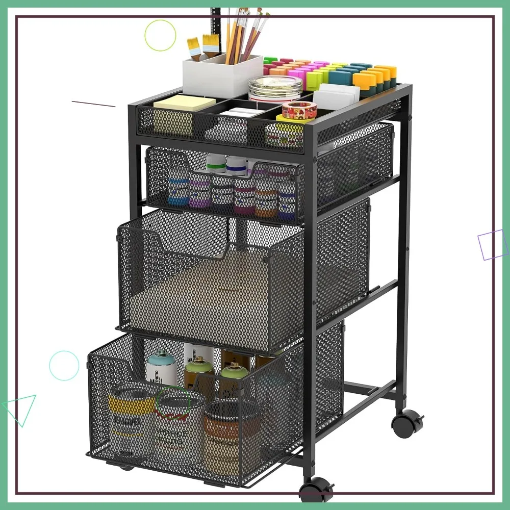 

3-Drawer Rolling Craft Cart with Lockable Wheels, DIY Dividers for Art Supplies & Small Parts Storage