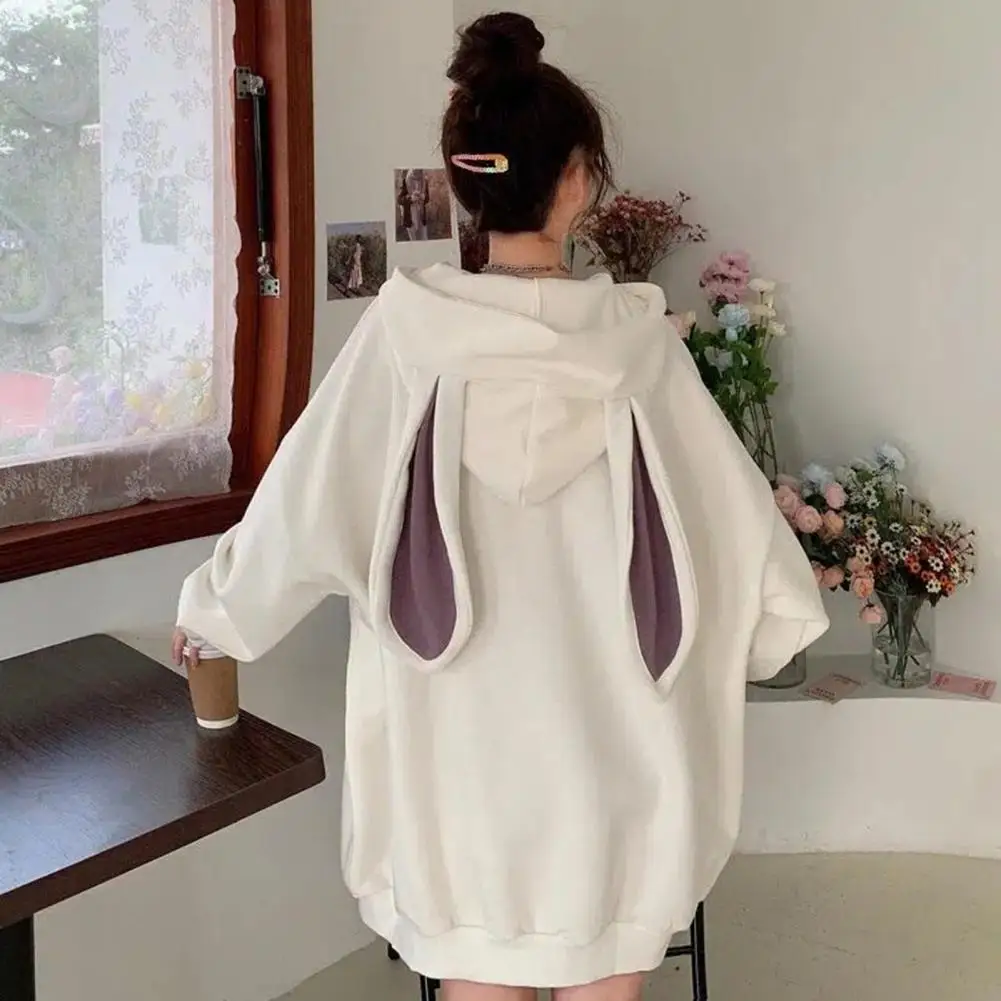 

Women Hoodie Coat Women Hooded Top Cozy Bunny Ear Hoodie for Women Warm Pullover with Elastic Cuffs Sport Top for Fall Winter