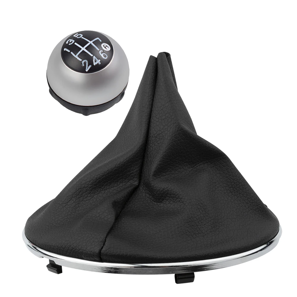 55344016 6 Speed Car Gear Shift Shifter Knob Head Ball Stick Cover Boot Gaiter Fit for Fiat 500 2012-2018 Matte Silver & Black