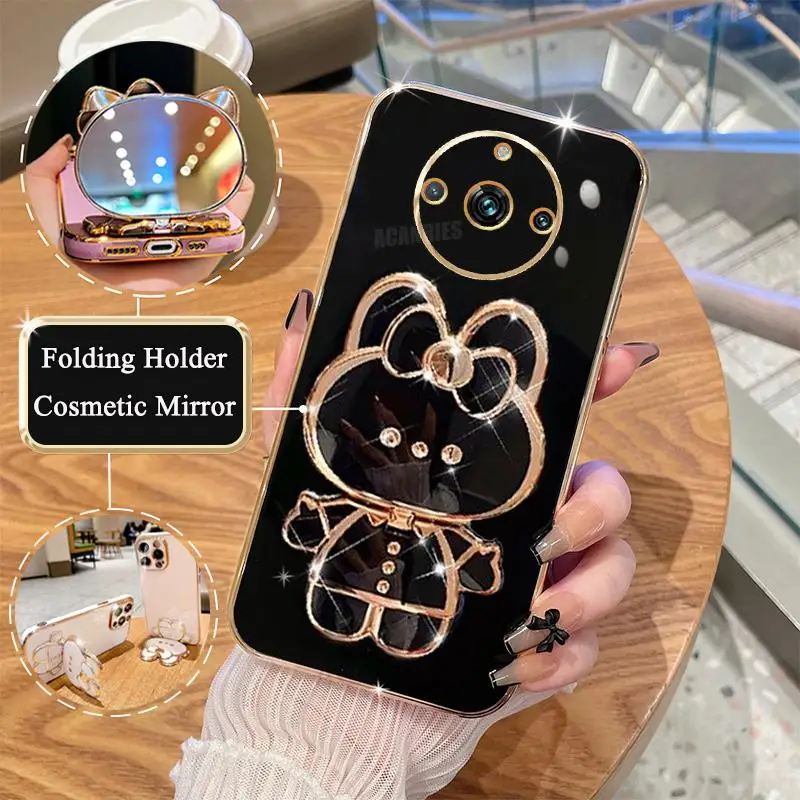 Realme11pro Luxury Plating Mirror Holder Case For Oppo Realme 11 Pro Plus 11pro 9 8 10 4g 5g 9i 8i Gt Neo 5 Silicone Stand Cover