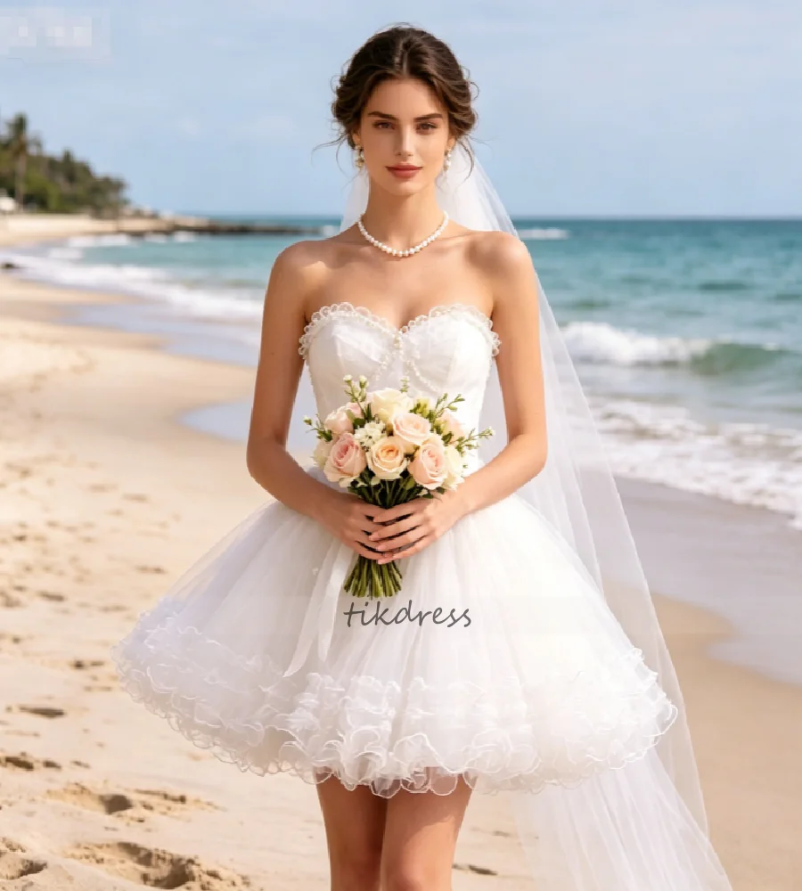 Sexy Elopement Mini Short Wedding Dress 2026 A Line Boho Beach Tiered Ruffles Destination Bridal Gown Beaded Civil Robe Mariage