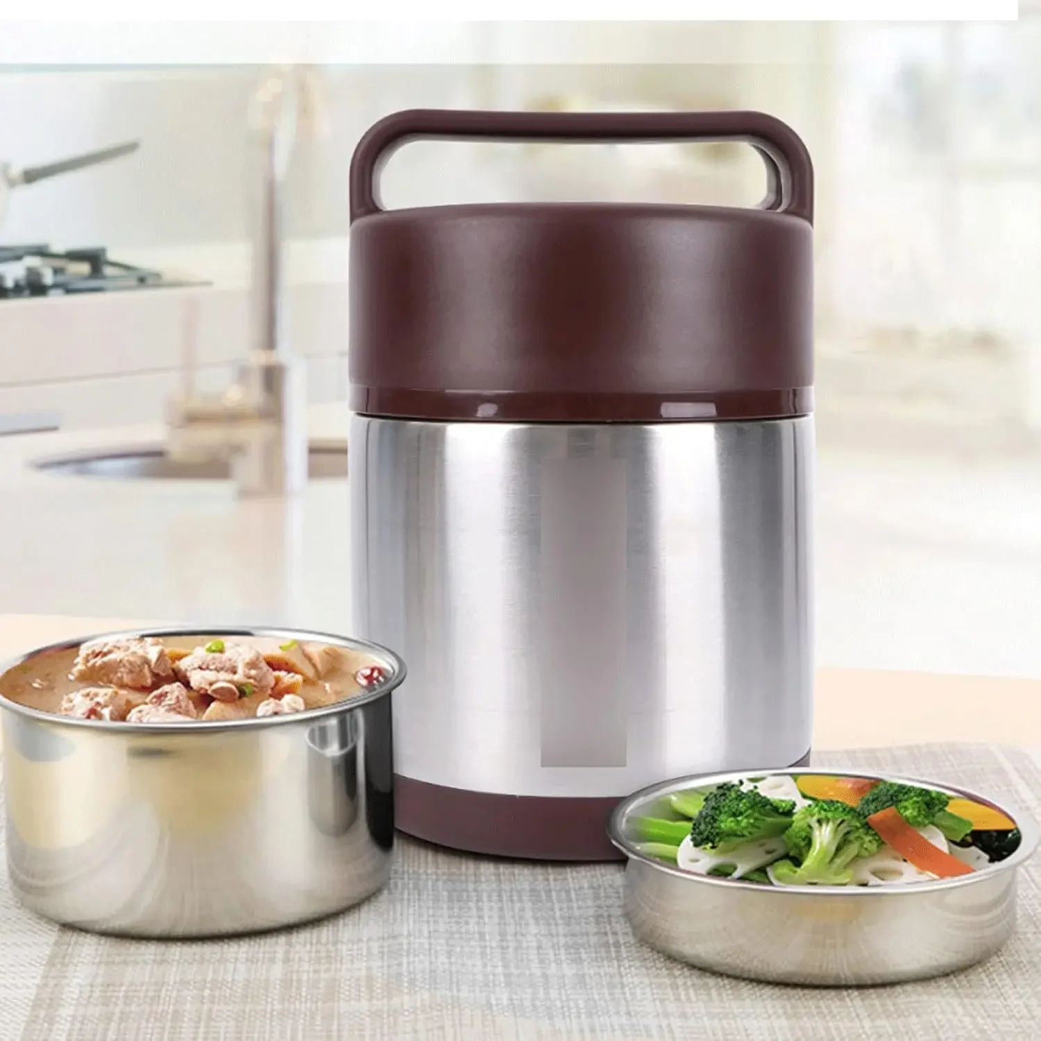 bento lunch box for adults Large Capacity Portable Lunch Box Stainless Steel Vacuum Double Layer Insulation Food Storage Contain view 4