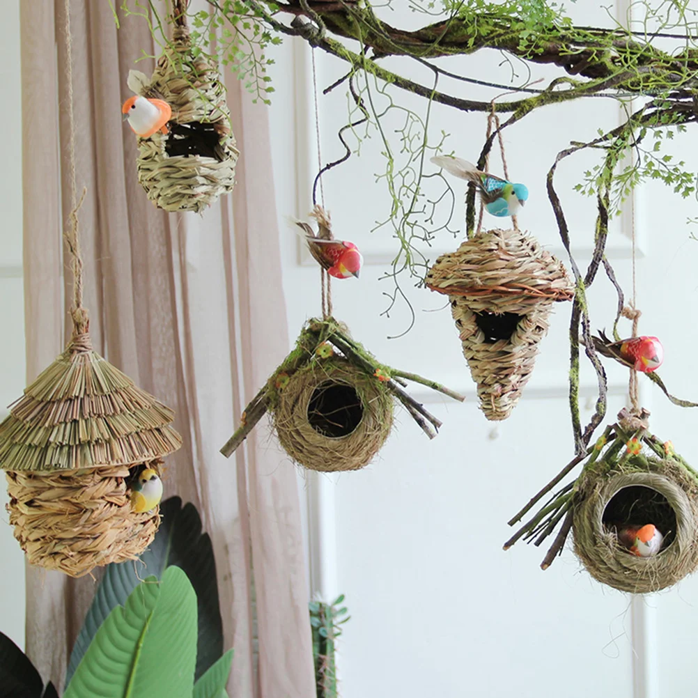 

2Pcs Straw Woven Birds Nest Handmade Natural Hanging Sleeping Bed Durable Playground for Small Birds Bird Nest