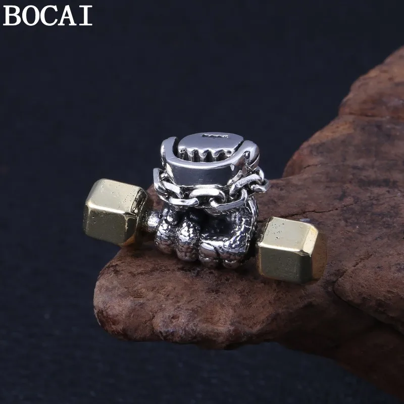 BOCAI New S925 Sterling Silver Jewelry Fashion Creativity Fitness Expert Hand-held Dumbbell Pendant Selected Gifts