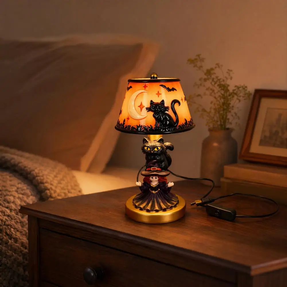 Usb Powered Halloween Lamp Halloween Night Light Stained Glass Lamp Retro Glowing Tabletop Decor Usb Powered Amber for Bedroom.